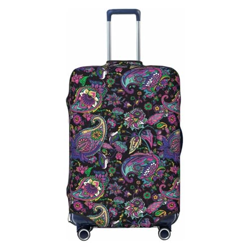 Purple Green Flower Paisley Luggage Cover Protector Anti-Scratch Washable Fits 18-32 Inch Luggage-Medium