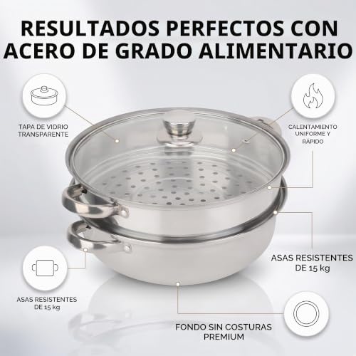 Miniatura 7 de Olla De Vapor, Vaporera De 2 Capas, Utensilios De Cocina De Acero Inoxidable 27 Cm 11 Pulgadas Olla De Vapor De 2 Capas Olla De Vapor Para Sopa De Doble Caldera