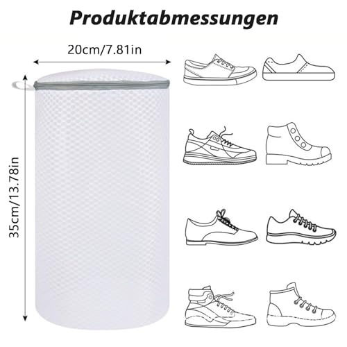 Zegnuem Schuhwaschbeutel Waschmaschine, 2 Stück Wiederverwendbarer Schuhbeutel Waschmaschine Mit Reißverschluss, 20× 35 Cm Durable Sneaker Schuhe Waschbeutel, Für Alle Schuharten & Größen(Weiß)