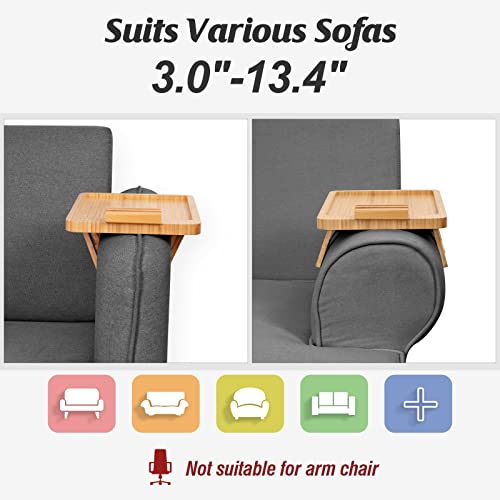 Livofloral Bamboo Couch Arm Tray Table, Foldable Couch Sofa Tray, Clip On Armrest Tray With 360° Rotating Bracket For Phone & Pad, Cup Holder, Anti-Slip Sofa Table With Coaster For Drinks & Food, Wood #TOP2