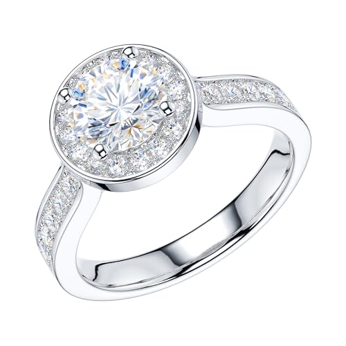 THELANDA 1CT Genuine Moissanite or Simulated Diamond 10mm Diameter Halo Classic Promise Engagement Ring For Women2
