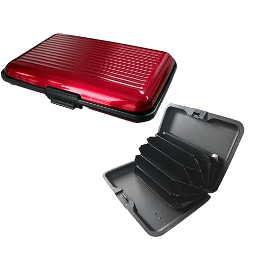 kanta RFID Blocking Credit Card Holder, Card Protector, Aluminium, Business Card Case for Women or Men, Metal ID Organiser Wallet with 6 Slots, Compact and Convenient, Travel Wallet (Red)