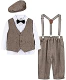 A&J DESIGN Toddler Gentleman Outfit Baby boy Wedding Suit Ring Bearer Formal Dress Clothes Set with Hat Brown 18-24 Months
