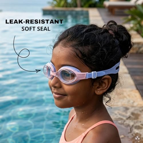 Image of BURNLAB Swimming Goggles for Kids, Clear Vision Pool Goggles for Boys & Girls, Easy Adjustable Strap (Blue and Pink)
