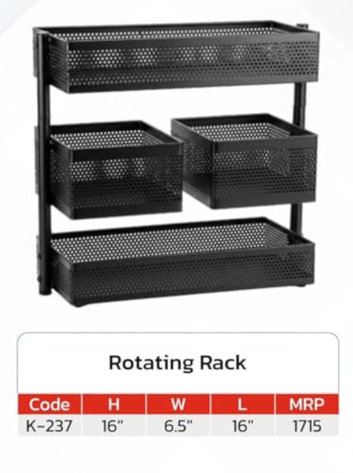 3-Tier Rotating Kitchen Storage Rack with Movable Basket