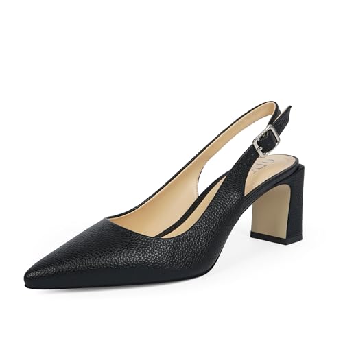 Image of QIY Womens Pumps Chunky Heel Pointed Toe Slingback Heels for Women