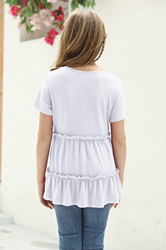 Image of Haloumoning Girls Crew Neck T Shirts Peplum Babydoll Tops Tees 4-15 Years | Girls T-Shirts, Casual Loose Tunic Tops, Cute Ruffle T Shirts, Short Sleeve Shirts, Long Sleeve Blouse