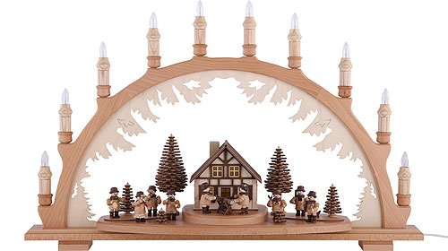Authentic German Erzgebirge Handcraft Candle Arch - Musicians and Forest People - 67 x 42cm / 26 x 17 inch - Dregeno Seiffen