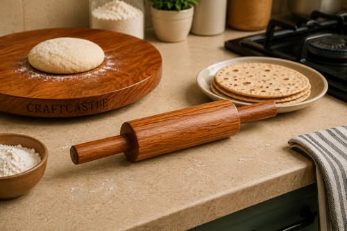 Image of Wooden Belan for Roti | 12 Inch Sheesham Wood Rolling Pin | Smooth Surface Chakla Belan Set Compatible | Durable Atta Roller for Kitchen | Handmade Premium Finish