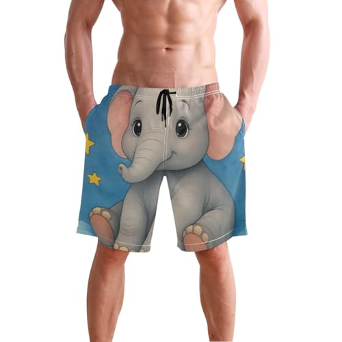 ODAWA Cute Elephant Blue Cloud Mens Swim Trunk Quick Dry Trunks for Men, Surf Shorts with Mesh Liner S3