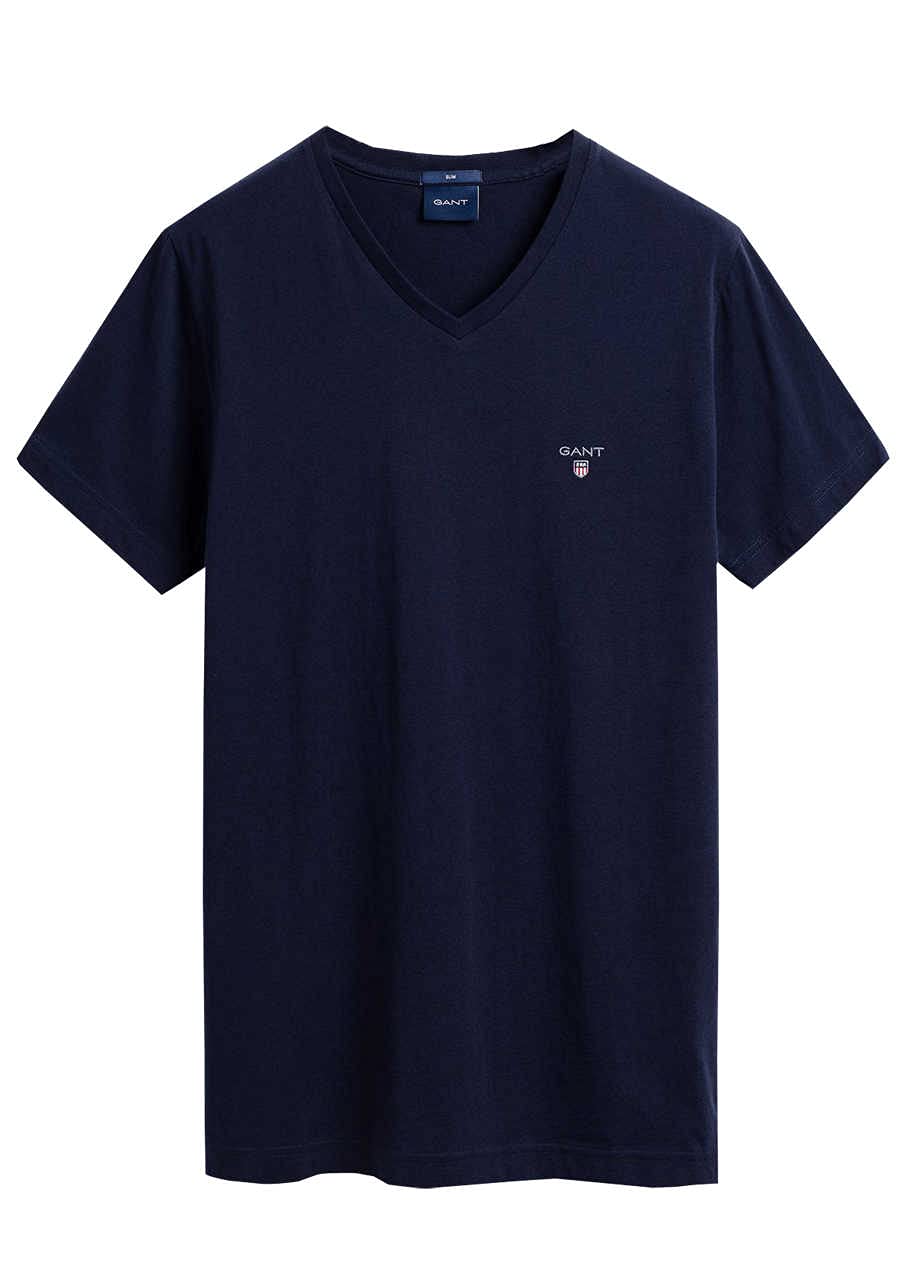 GANT Men's Slim Shield V-Neck T-Shirt, Evening Blue, XXL