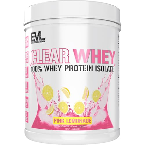 Evlution Nutrition Clear Whey - 100% Whey Protein Isolate - for Muscle Growth, Strength & Recovery - 20g Isolate Protein Per Serving - Fast Absorbing - Gluten & Fat Free - 1.1lb - Pink Lemonade