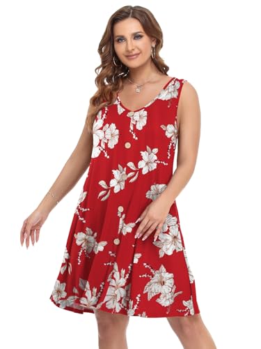 Image of BELAROI Summer Dresses for Women Beach Tshirt Sundress V Neck Casual Swing Tank Dress Swimsuit Cover Ups Pockets