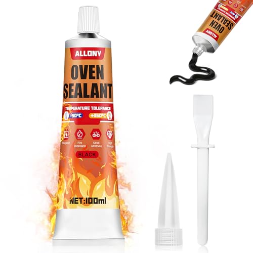 ALLONY Silicona Negra, Pegamento Alta Temperatura, Silicona Alta Temperatura, Masilla Refractaria, Soporta Hasta 1000°C, Pegamento Alta Temperatura Horno para Chimeneas, Estufas, Horno, 100ML