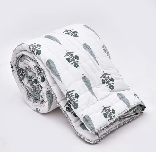 Image of RRC Jaipuri Beautiful Floral Print in White and Red Jaipuri Rajai /Razai /Quilt Double /King Bed Quilt /Comforter /Ac Quilt /Ac Comforter, Cotton, Lightweight Pack of 1, 200 GSM
