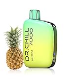 Dr.Chill7000 （ドクターチル7000） 使い捨て 電子タバコ【7000回吸引可能】 フレーバー ベイプ VAPE シーシャ 大容量 禁煙サポート ニコチン無し タール無し 爆煙 LEDディスプレイ搭載 持ち運び 水蒸気タバコ (パイナップル)