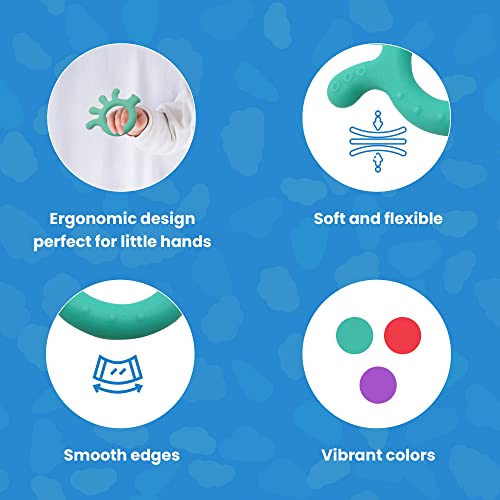 Image of Gadgetime USA Silicone Finger Teether Toy - Handheld Teething Relief for Girls & Boys - Chew Toy - Stimulating & Soft Soothing Chew Toys - BPA Free - Green