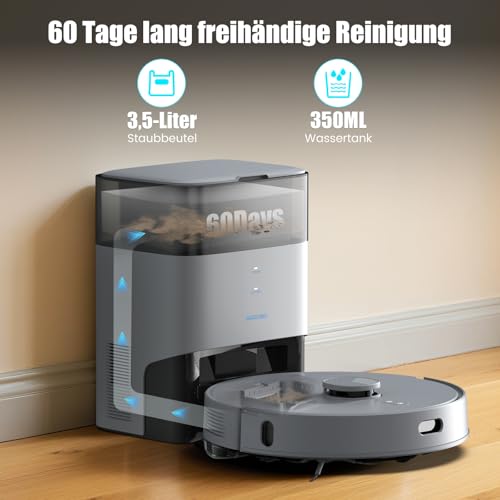 AIRROBO Saugroboter mit Wischfunktion und Absaugstation, T25+ Staubsauger Roboter 5500Pa, Saug und Wischroboter LiDAR Navigation, 240Min Laufzeit, APP-Steuerung, Starke Saugkraft für Teppich Tierhaare – Bild 3