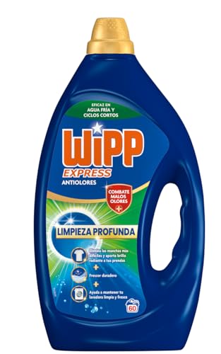 Wipp Express Limpieza Profunda Higiene y Antiolores (60 lavados), detergente líquido quitamanchas para lavadora, para coladas higiénicamente limpias