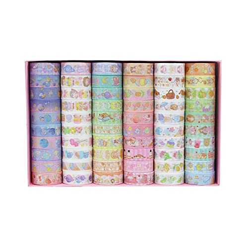 KKXXYQFC Juego de 60 Rollos de Cinta washi Delgada en Caja de Regalo, Cintas de Papel Decorativas de 15 mm de Ancho para álbumes de Recortes, Manualidades y Manualidades, Diario de Balas,