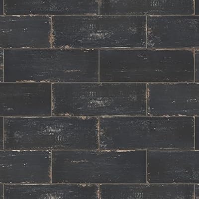 SomerTile FNURT8NG Retro Nero 8-1/4" x 23-1/2" Porcelain Floor and Wall Tile, Black, 8