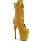 pleaser heels Gepolstertes Fußbett Pleaser Damen FLAMINGO-1050FS Plateau High Heels Stiefelette Velour Senfgelb 42.5 EU