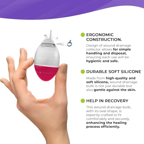 Image of AMZ Wound Drainage Bulb, 100 ML. Pack of 50 Clear Oval Silicone Bulb Evacuator Medical Suction. Surgical Drainage Bulb. Needle-Free Wound Drainage Reservoir for Closed Wound. Jackson Pratt Drain Bulb