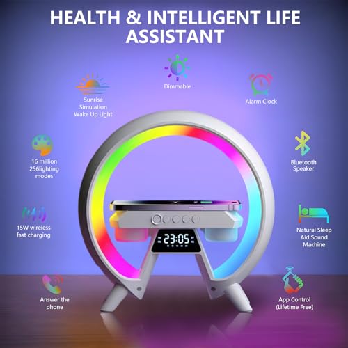 Wireless Charger Atmosphere Lamp, G-Shaped Bluetooth Speaker with Alarm Clock - Image 2