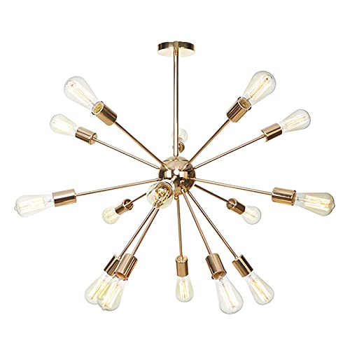 Lustre Spoutnik Doré à 12 ou 15 Lumières avec Ampoules Incluses pour Salon