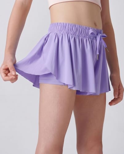 Image of 1 or 3 Pack Girls Flowy Shorts with Spandex Liner & Pocket, 2-in-1 Athletic Butterfly Shorts for Running Dance