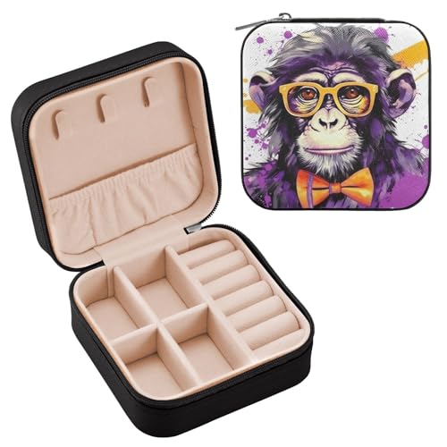 YETTASBIN Caixa de joias de macaco para adolescentes, meninas, mulheres, presente de aniversário, Natal, caixa de armazenamento portátil de couro PU, mini estojo de joias de viagem para colar, brincos