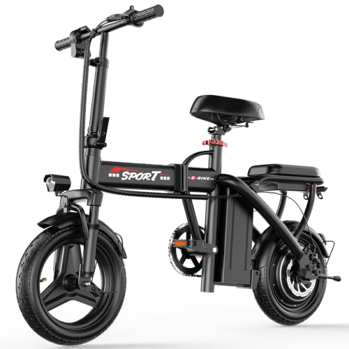 ASKGO Electric Bike for Adults Teens, 800/1200W Peak Folding Ebike, 22/25MPH & 30/45Miles Range, 14" Commuting Ebike with 3-Speed Modes, Portable Electric Mini Bike for Commuting