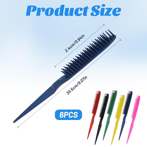 6 Peines Rat Tail Estilizado 3 Filas para Pelo Rizado miniatura 2