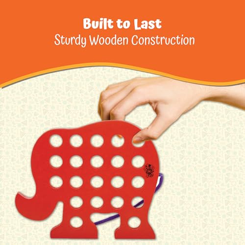 Skillofun, Wooden Elephant Lacing Toy, Developed for Montessori Schools, Enhance Fine Motor Skills, Hand-Eye Coordination, Screen-Free, Encourage Creativity, Storytelling, & Imagination