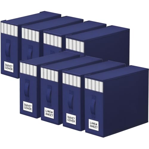 Image of StorageTastic 8 Pack Bed Sheet Closet Organizers and Storage,Sturdy Foldable Storage Containers with Window and Label,Storage and Organization for Bedding Sheets,Duvet Covers,Blankets (Blue)