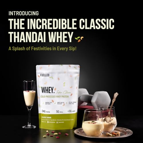 Image of Fuelled Whey Protein Powder Concentrate & Isolate with 24 g Protein, 5 g BCAA (15 Single Serve Sachets x 35 g) Lab Tested (Classic Thandai)