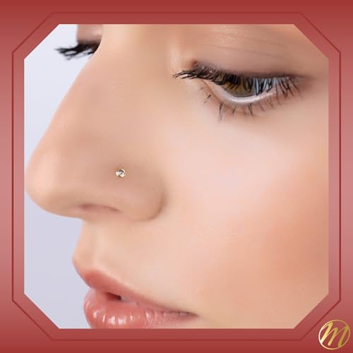 Massete 18k 14k Gold Nose Ring - 20g Nose Stud, Hypoallergenic Threadless Piercings for Women Men, Yellow White Rose Real Gold Standard or Long Nose Rings Studs, CZ or Ball Nose Piercing Jewelry2