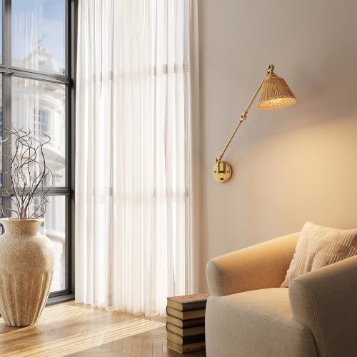 Image of Plug in Wall Sconce, Gold Adjustable Swing Arm Wall Lamp, 1 Pack