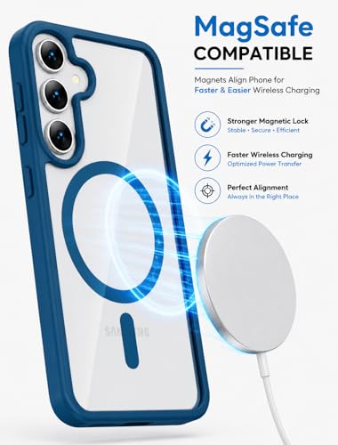 Image of ArmourPro MagSafe Compatible Case for Samsung Galaxy S24, Magnetic Wireless Charging Back Cover with Clear Back, Flexible TPU Bumper, Camera Protection | Navy Blue