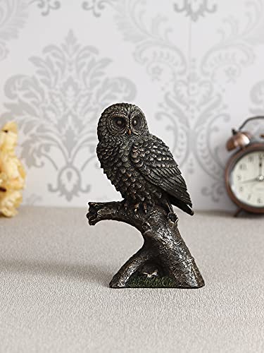 Image of eCraftIndia Carved Owl Sitting on Branch Cold Cast Bronze Resin Decorative Animal Figurine Showpiece, Black, One Size (UBKC144)