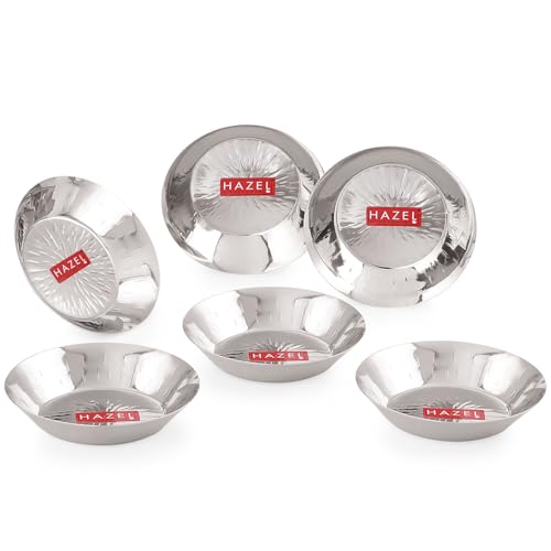 Image of HAZEL Stainless Steel Small Copri Plate 15.5 cm, Pack of 6 | Hammered Design Snacks Plate Nasta Plate for Serving Food & Daily Use, 400ml