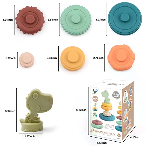 Fuwane 7Pcs Dinosaur Baby Stacking Toys, Nesting Circle Toy Soft Building Rings Stacker & Teethers Squeeze Play With Early Educational Toy For 6 9 12 15 18 Months Baby Toddler Boy Girl Gifts #TOP2