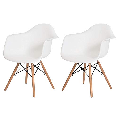 Kit 2 Cadeiras Charles Eames Eiffel Com Braço Branca Base Madeira
