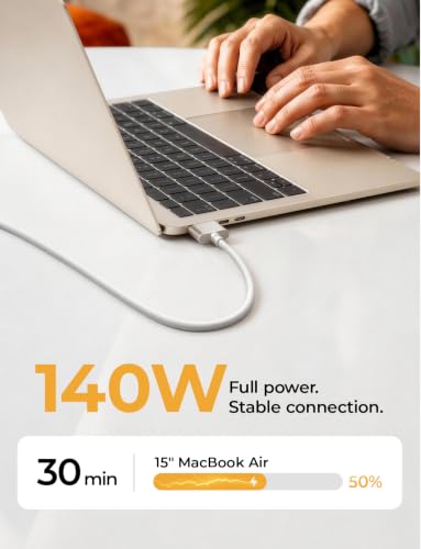 Image of LISEN MacBook Air Charger Magnetic 140W Magsafe 3 Cable, Starlight 6.6FT