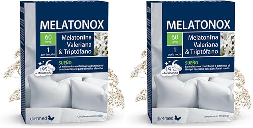 Melatonina con Triptófano y Valeriana - Conciliación del Sueño y Descanso Reparador - Melatonina 1,9mg Efecto Rápido - 60 Comprimidos - Melatonox Dietmed (Paquete de 2)