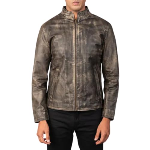 Classic Black Leather Jacket, Full Zip Front, Stand Collar, Motorcycle Style, Genuine Leather, Slim Fit4