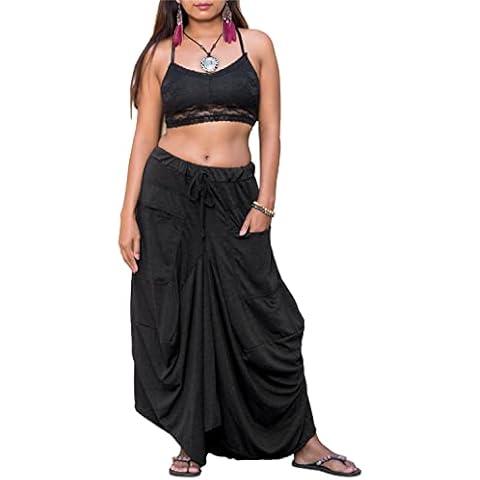 Thaluta Women's Maxi Skirt Bohemian with Pockets Gypsy Elastic High Waist Cotton, Solid Black Cover