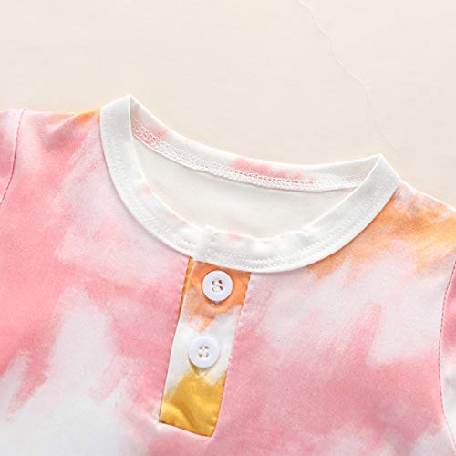 Infant Baby Girl Tie Dye Pajamas Clothes Set, Long Sleeve Button Romper+Cotton Long Pants+Headband 3Pcs Newborn Fall Outfits (Tie-dye Style-C, 12-18 Months)