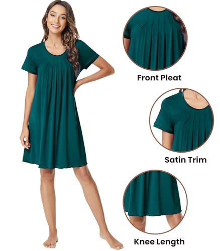 Image of NACHILA Nightgowns for Women-Viscose Made from Bamboo, Pleated Sleepwear.