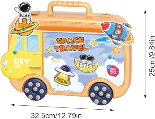 Image of Electric Drill Screw Tool Set Creative Mosaic Puzzle Toy, 224 Pcs 3D Creativity Educational Kit Construction Toy Birthday Gift for Ages 3 4 5 6 Years Boys Girls (Bus Shape Orange)